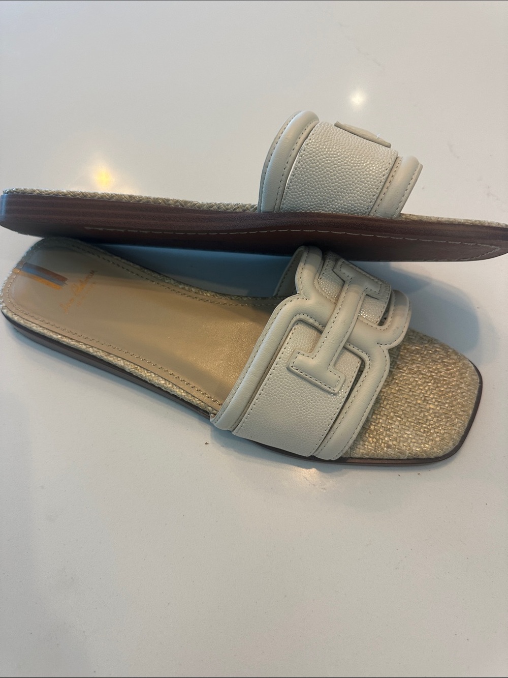 Sam Edelman cream Leather Slide Mules with Woven Insole - Picture 2 of 8